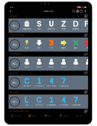 Luceo's digital game card on iPad, showing tagged play categories organized by situation